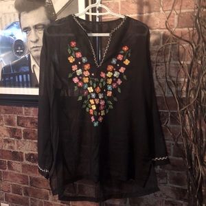 Handmade hand embroidered BOHO semi sheer tunic